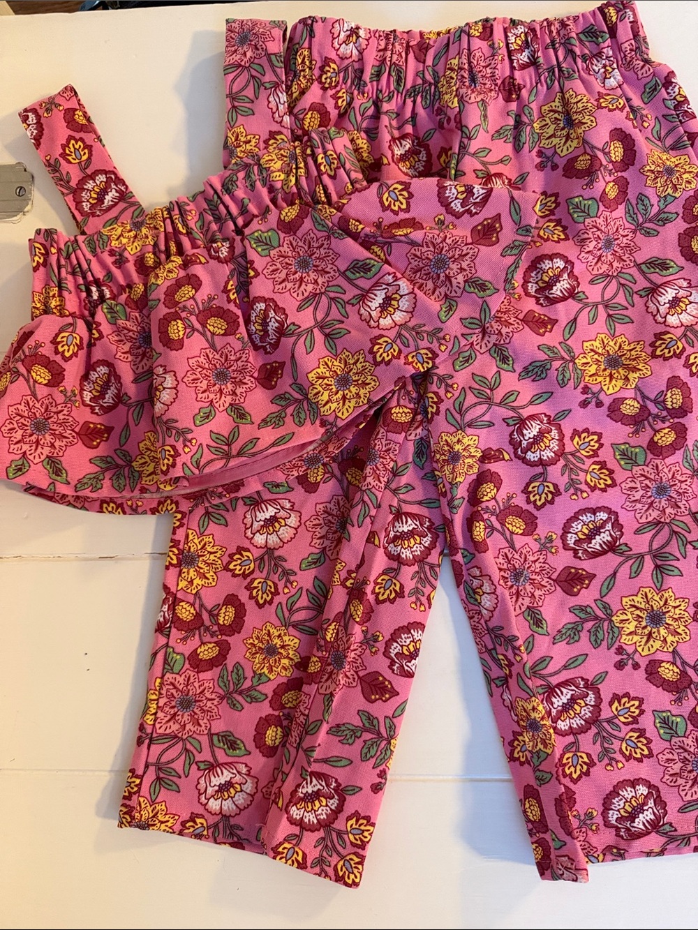 btween Pink Floral Ruffle set with Yellow & Green Accents